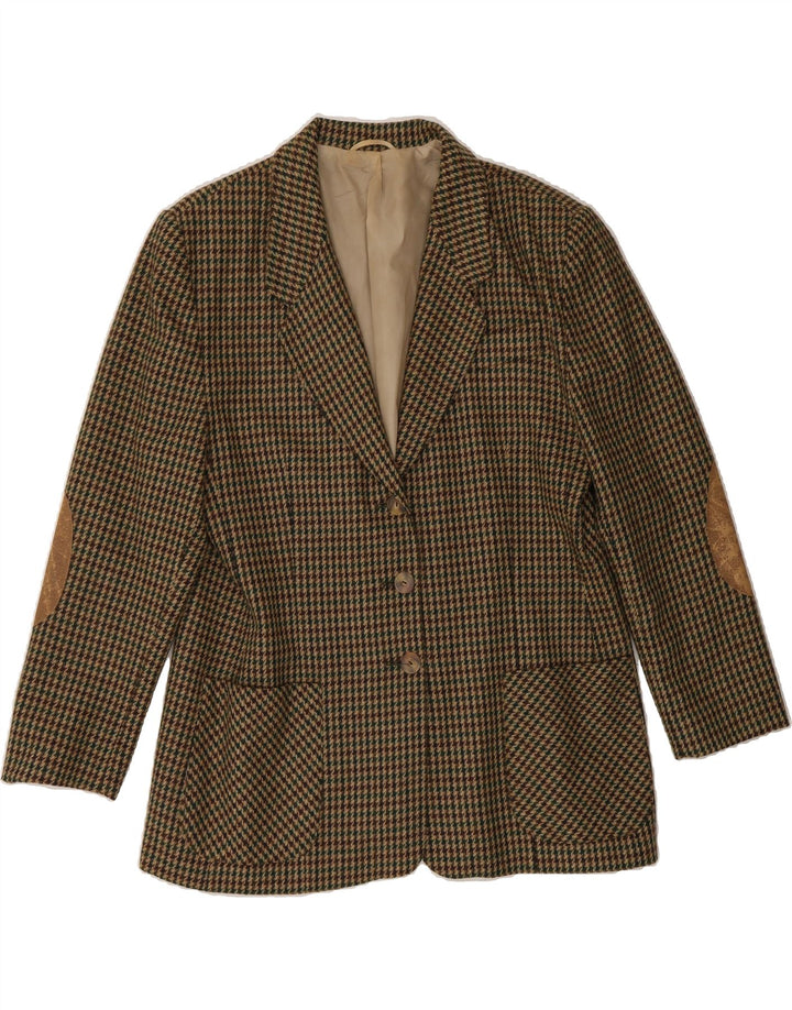 VINTAGE Womens 3 Button Blazer Jacket UK 16 Large  Brown Houndstooth Vintage Vintage and Second-Hand Vintage from Messina Hembry 