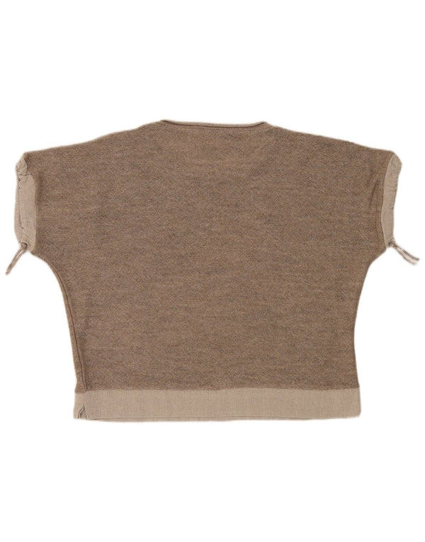 Vintage Womens Oversized Crop Top UK 18 XL Brown Geometric Modern