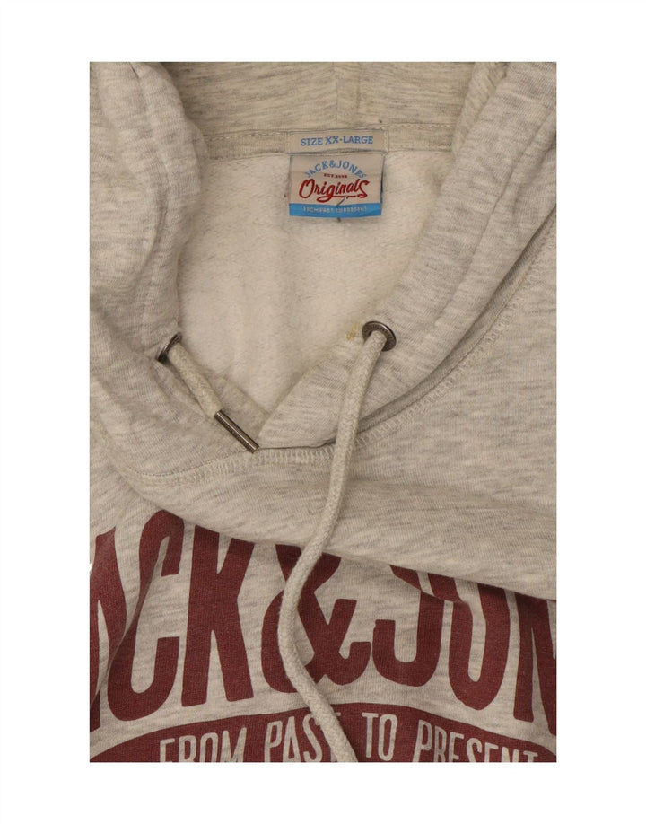 JACK & JONES Mens Graphic Hoodie Jumper 2XL Grey Cotton Vintage Jack & Jones and Second-Hand Jack & Jones from Messina Hembry 
