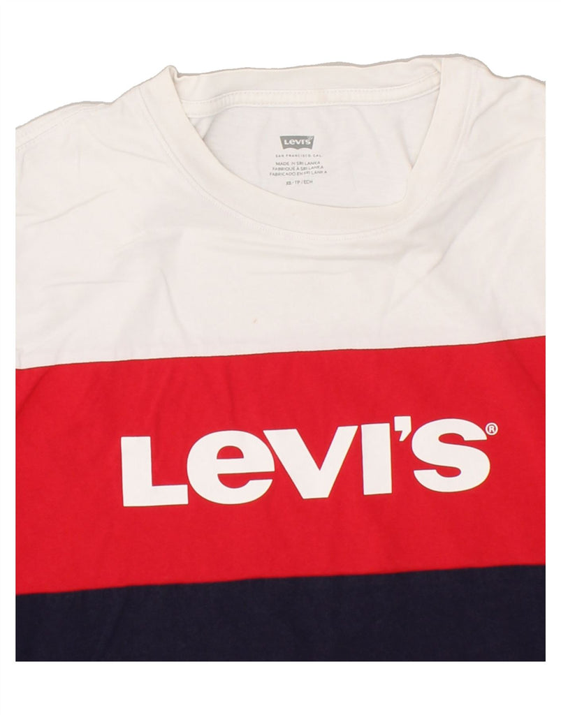 LEVI'S Womens Graphic T-Shirt Top UK 6 XS White Colourblock | Vintage Levi's | Thrift | Second-Hand Levi's | Used Clothing | Messina Hembry 