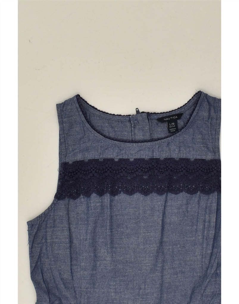 NAUTICA Girls Sleeveless A-Line Dress 12-13 Years Large Blue Cotton | Vintage Nautica | Thrift | Second-Hand Nautica | Used Clothing | Messina Hembry 