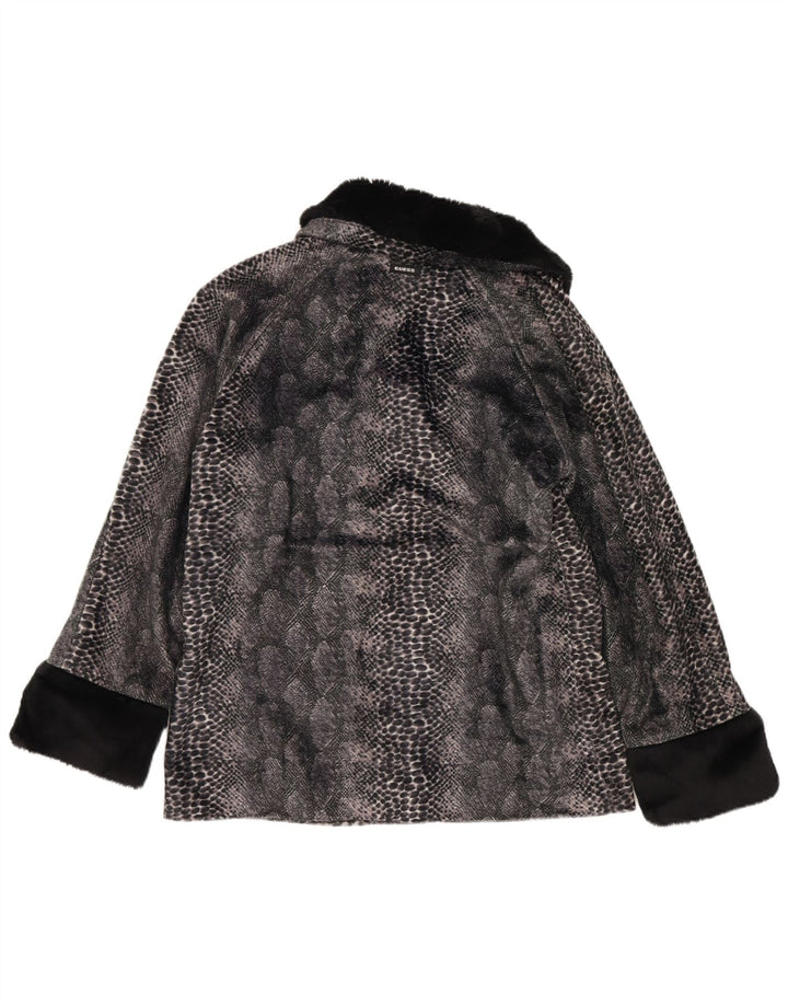 Guess Womens Faux Fur Jacket UK 14 Medium Grey Animal Print Polyester
