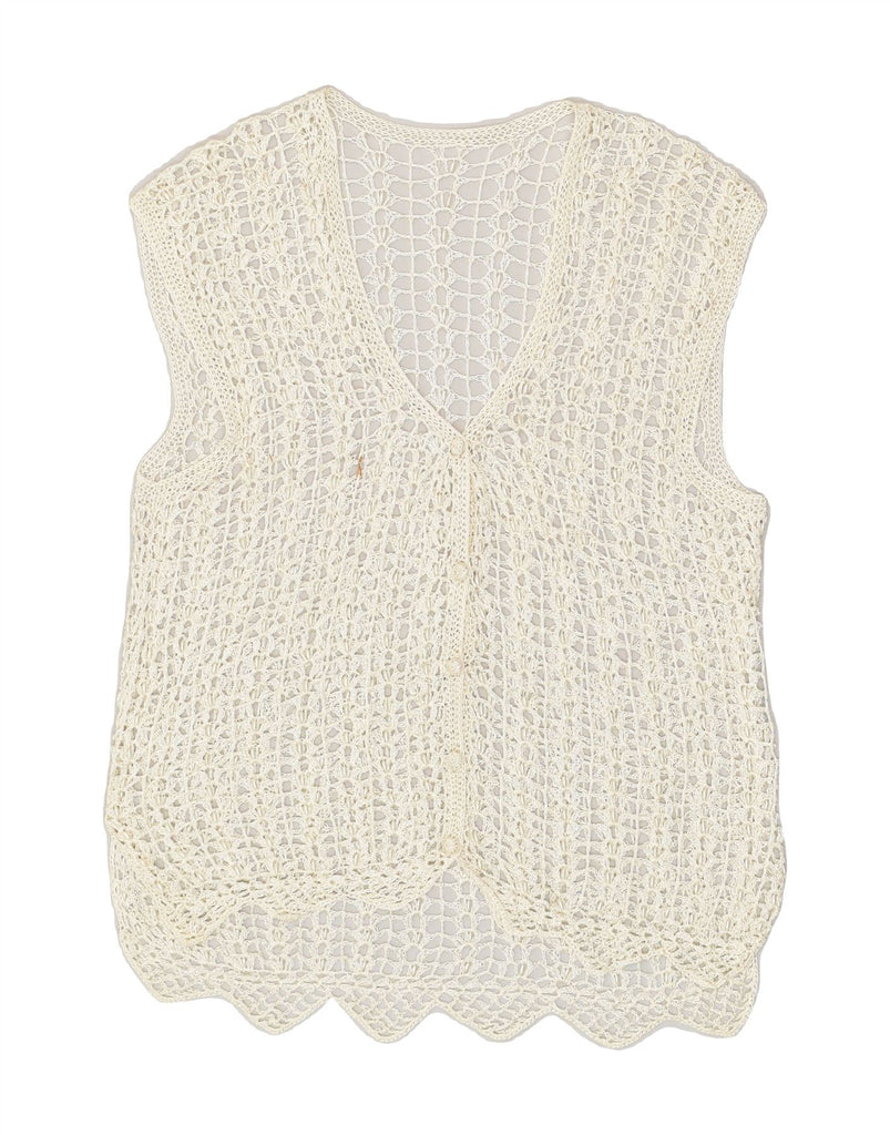 VINTAGE Womens Sleeveless Crochet Cardigan Top UK 16 Large White | Vintage Vintage | Thrift | Second-Hand Vintage | Used Clothing | Messina Hembry 