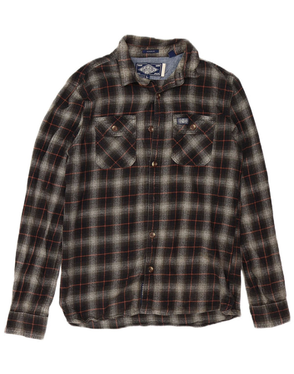 SUPERDRY Mens Classic Fit Flannel Shirt Large Black Check Cotton