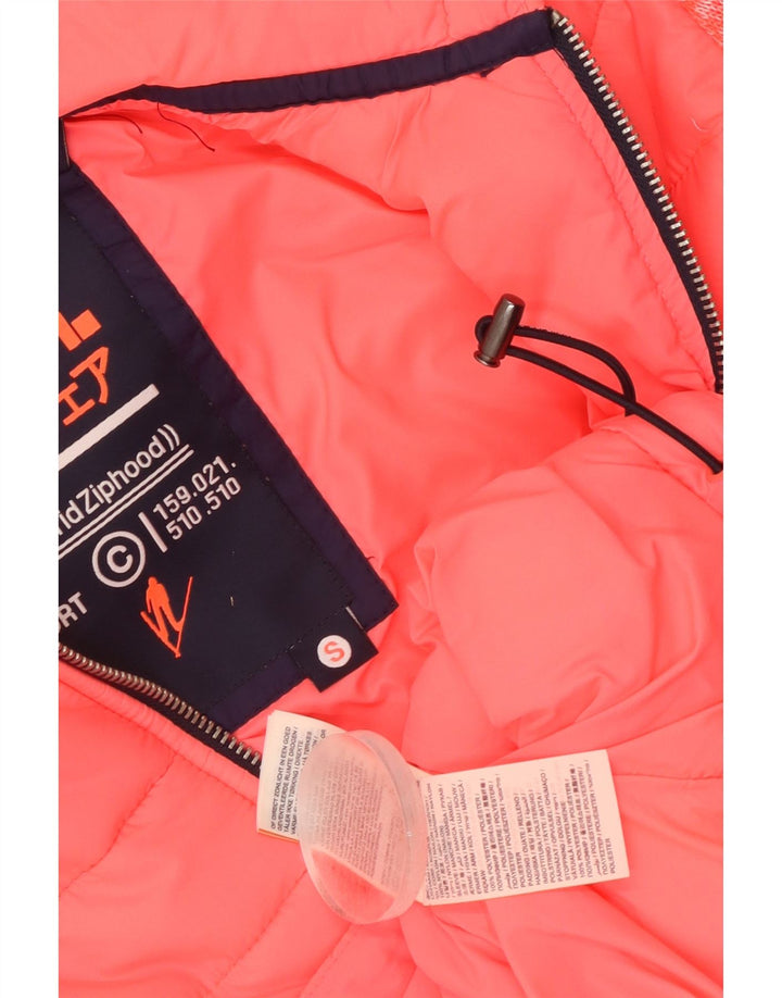 Superdry Womens Hooded Bomber Jacket UK 8 Small Pink Flecked Nylon