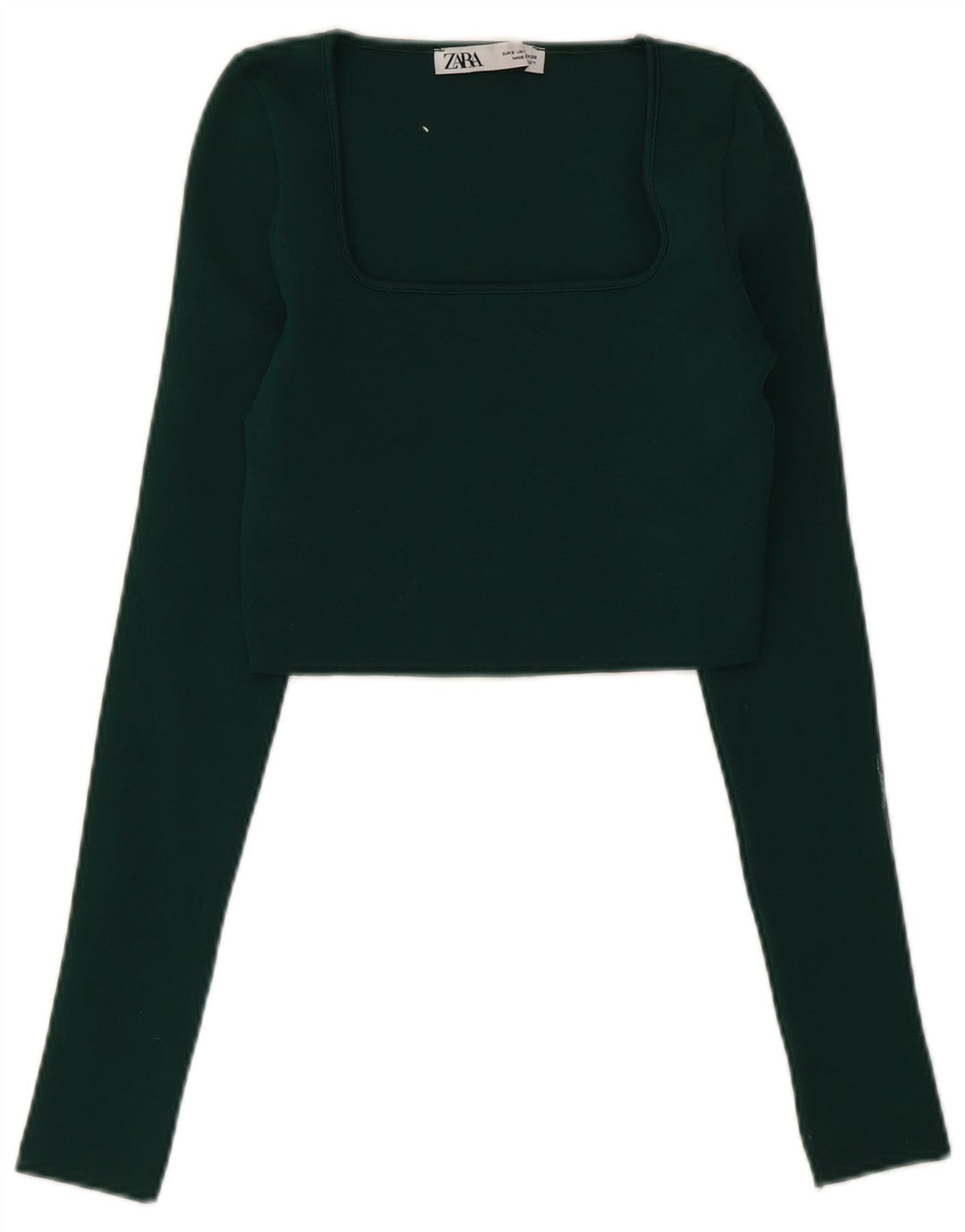 Zara Womens Crop Top Long Sleeve UK 8 Small Green Polyester