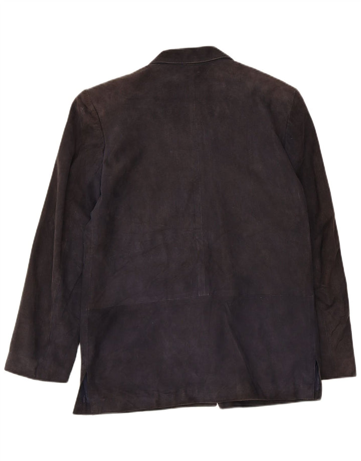 Trussardi Womens 2 Button Suede Blazer Jacket IT 44 Medium Navy Blue