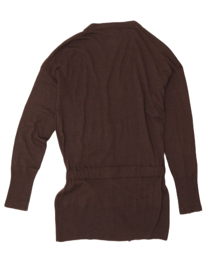 Massimo Dutti Womens Longline Cardigan Sweater UK 14 Large Brown Wool