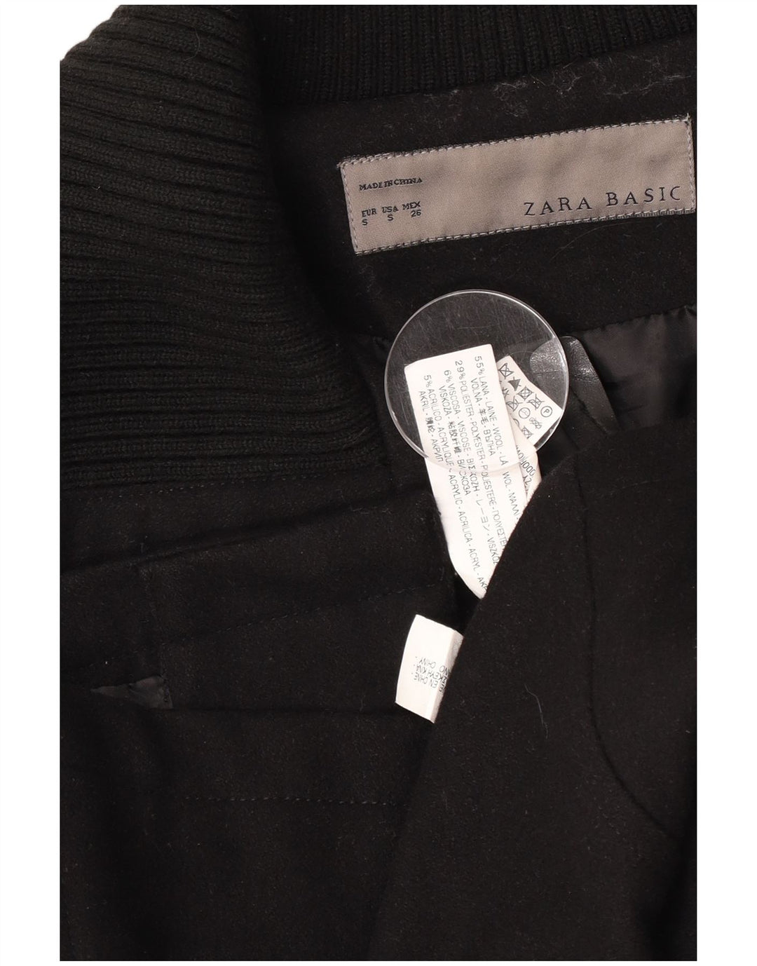 Zara Womens Trench Coat UK 10 Small Black Wool