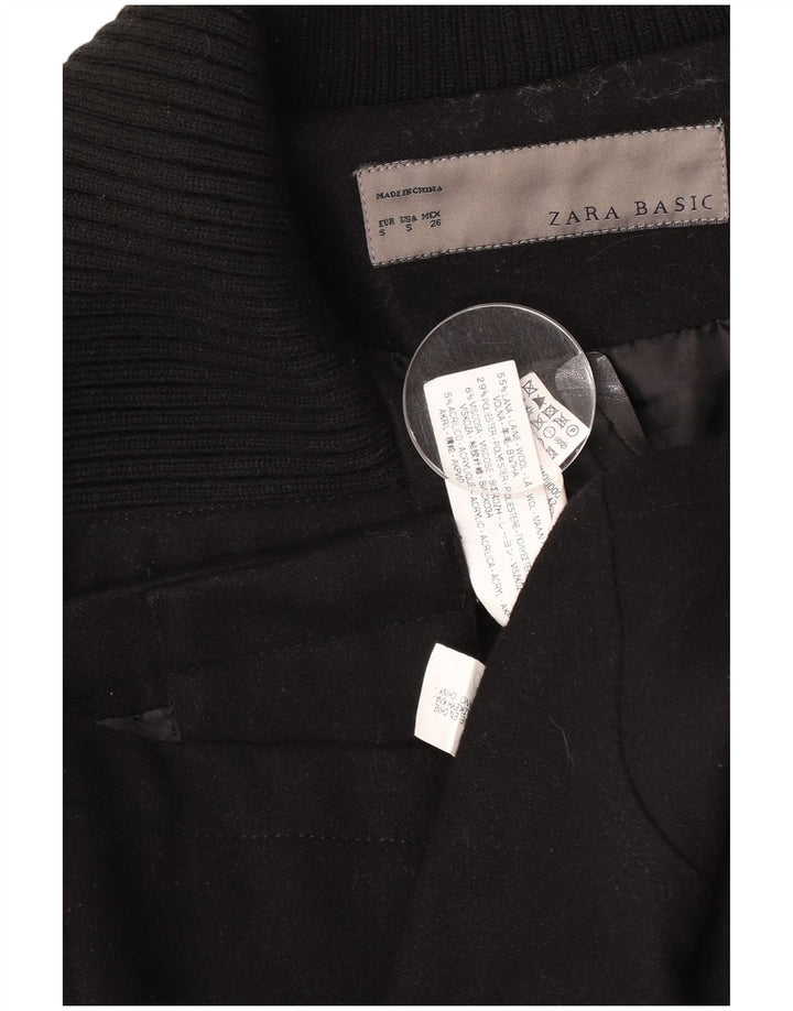 Zara Womens Trench Coat UK 10 Small Black Wool