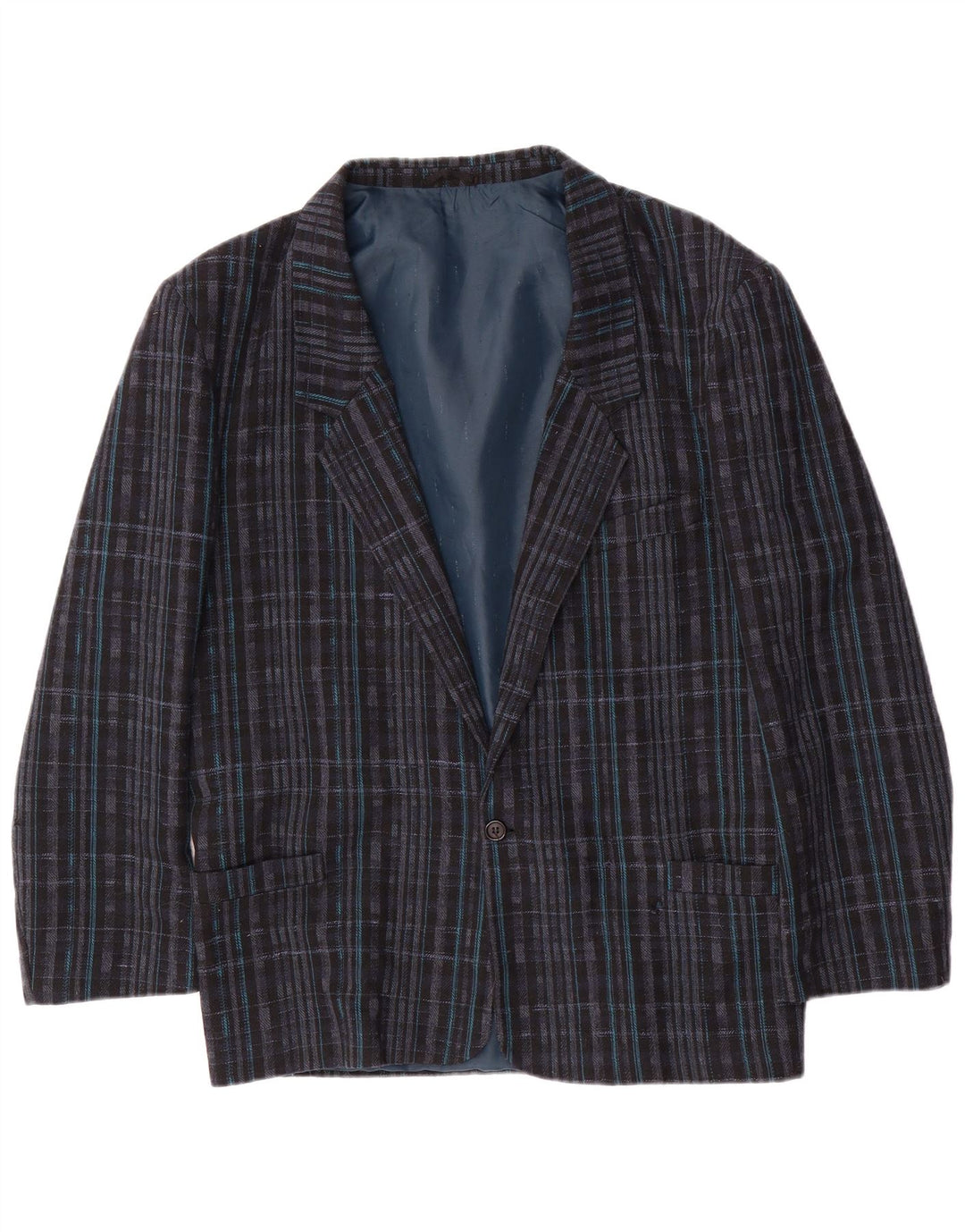 GIERRE Mens 1 Button Blazer Jacket UK 38 Medium Navy Blue Geometric