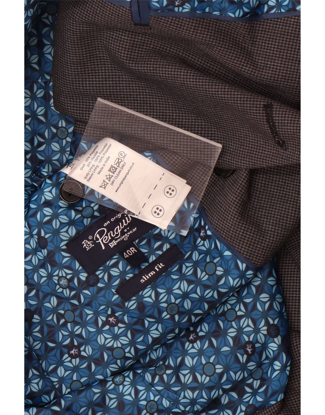 Penguin Mens Double Breasted Blazer Jacket UK 40 Large Grey Houndstooth