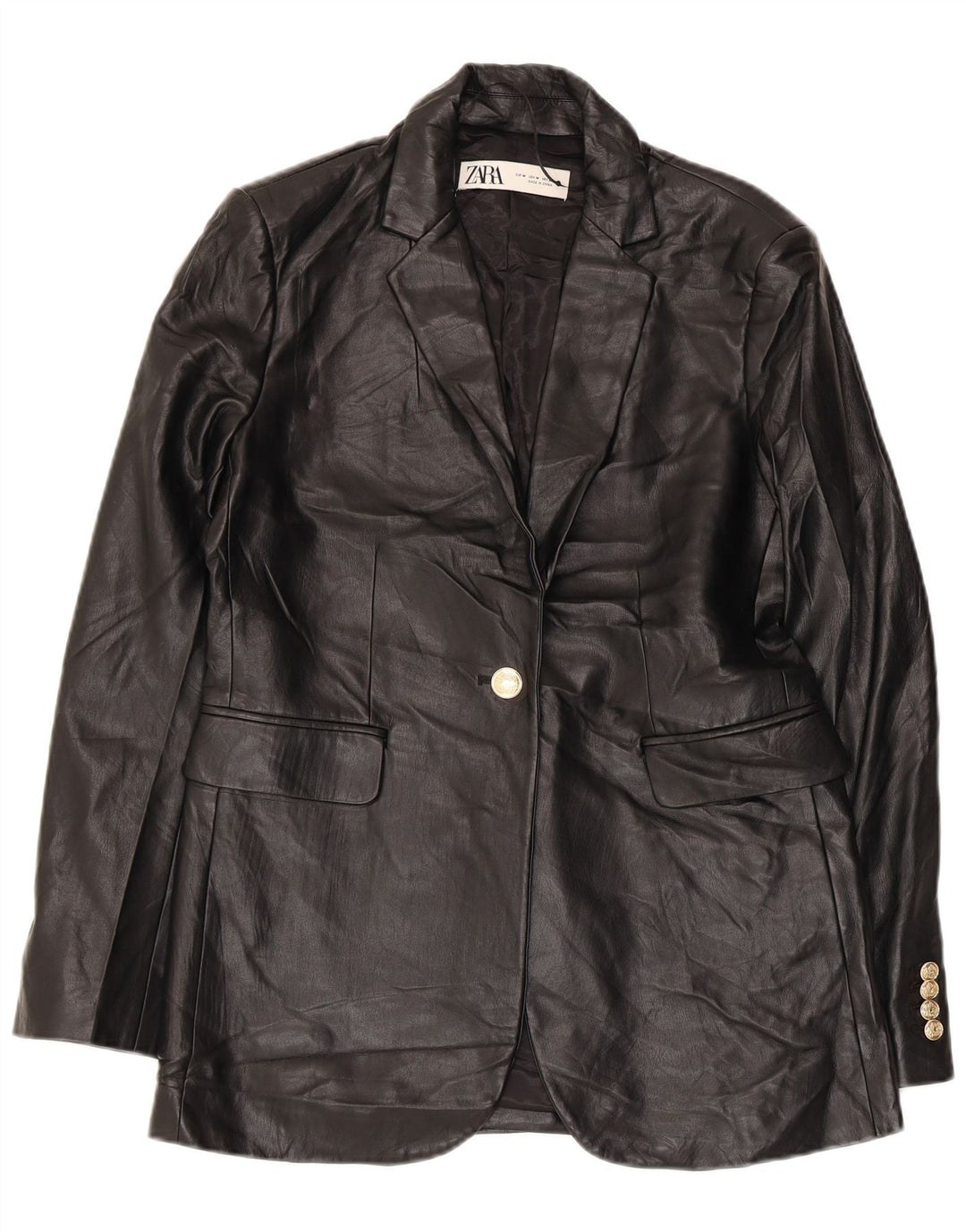 Zara Womens 1 Button Faux Leather Blazer Jacket UK 14 Medium Black