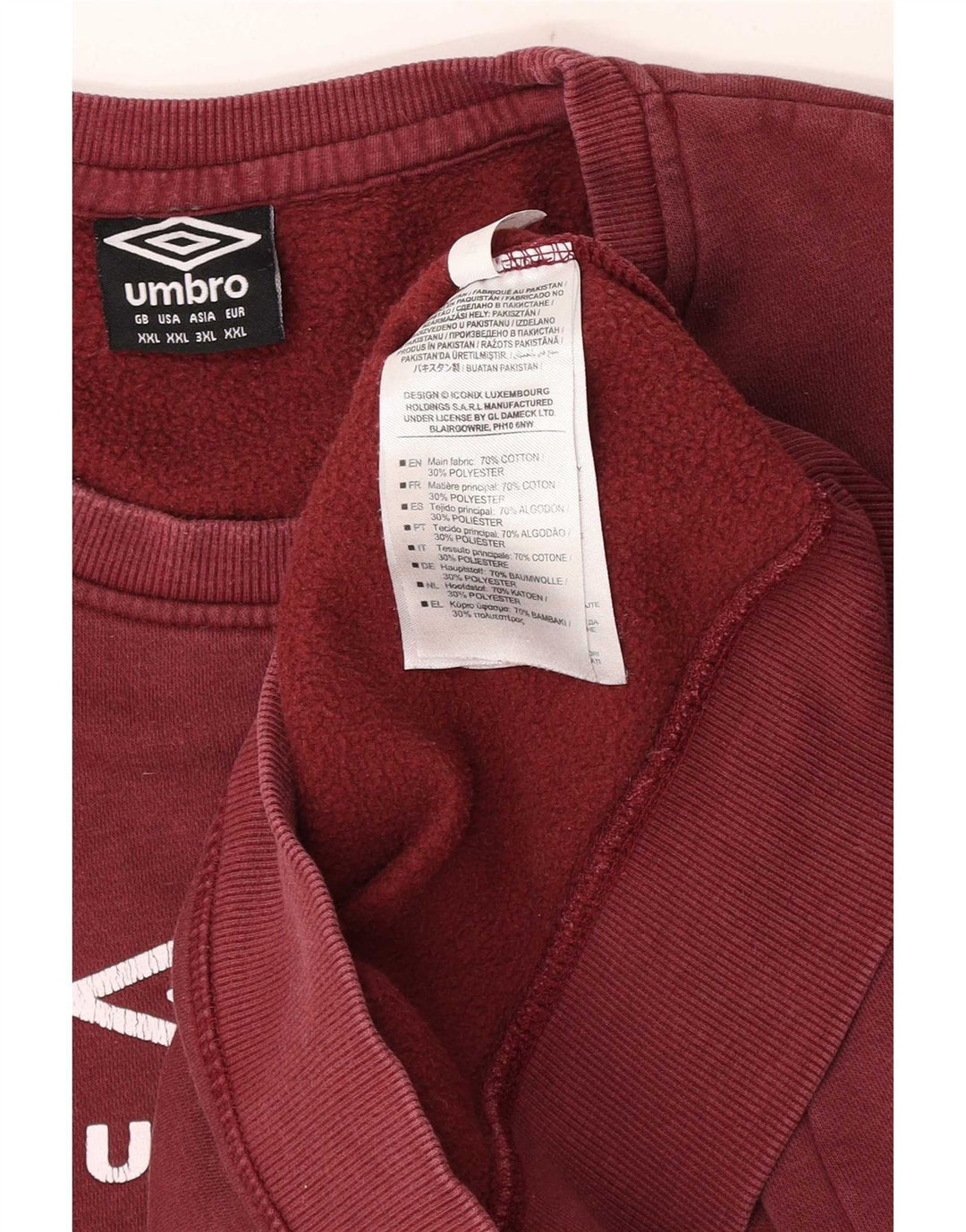 Umbro Mens Graphic Sweatshirt Jumper 2XL Burgundy Cotton