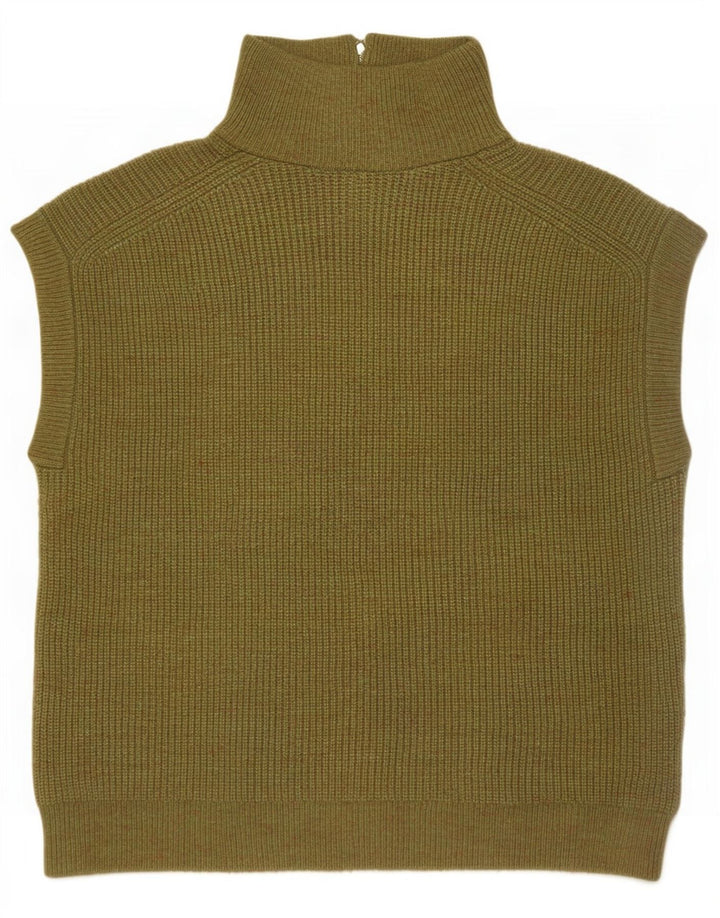 Marks & Spencer Womens Zip Neck Vest Tank Top UK 14 Medium Khaki Flecked