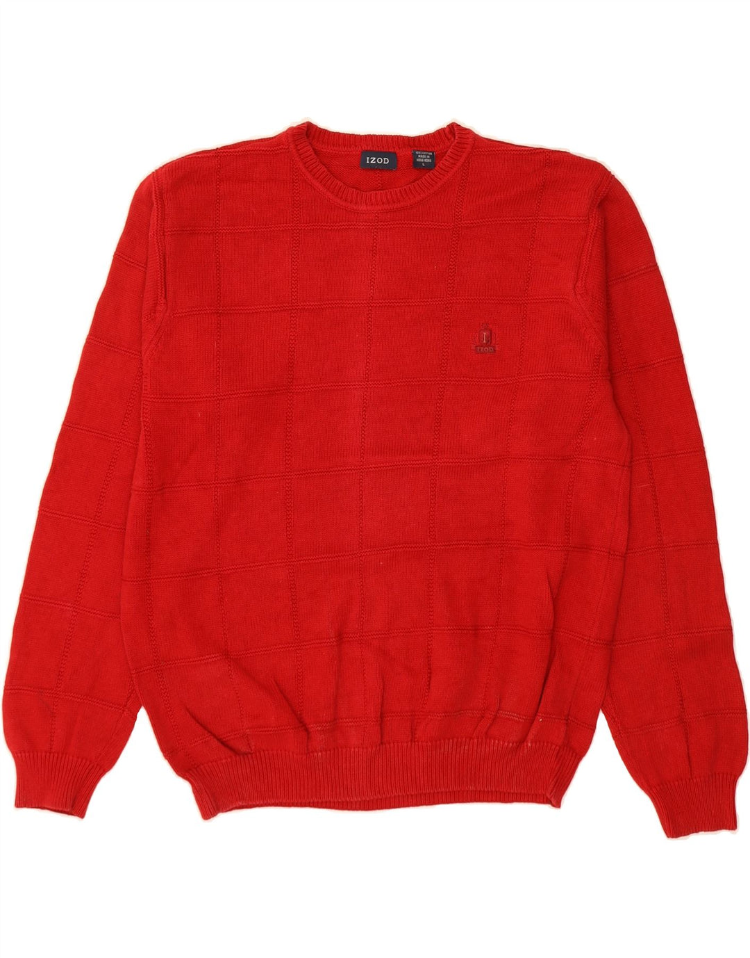 IZOD Mens Crew Neck Jumper Sweater Large Red Check Cotton Vintage Izod and Second-Hand Izod from Messina Hembry 