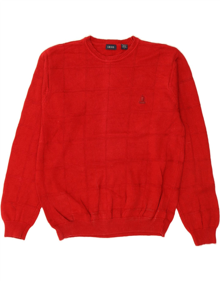 IZOD Mens Crew Neck Jumper Sweater Large Red Check Cotton Vintage Izod and Second-Hand Izod from Messina Hembry 