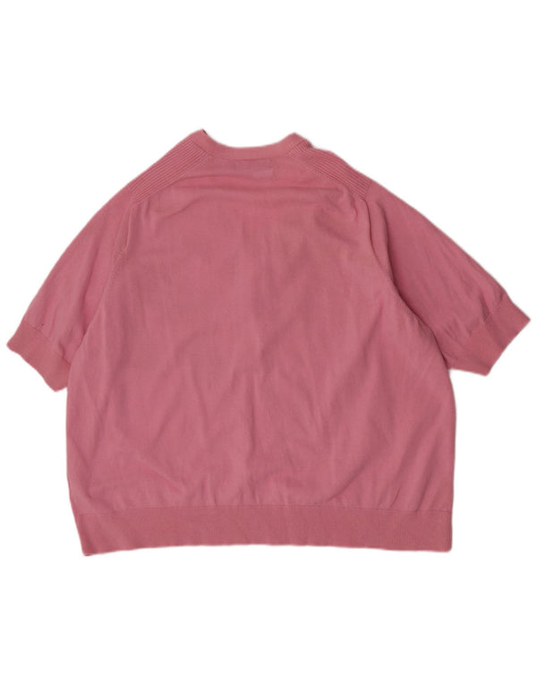 Marks & Spencer Womens Short Sleeve V-Neck Jumper Sweater UK 18 XL Pink