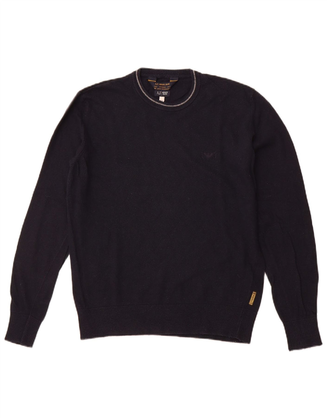 ARMANI JEANS Mens Crew Neck Jumper Sweater Medium Navy Blue Viscose