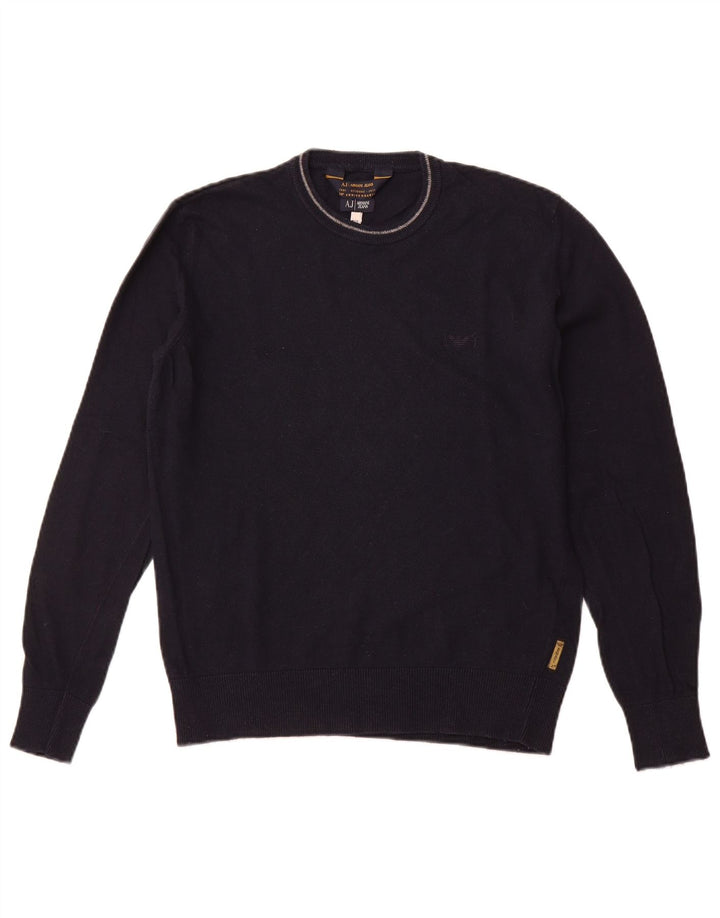 ARMANI JEANS Mens Crew Neck Jumper Sweater Medium Navy Blue Viscose