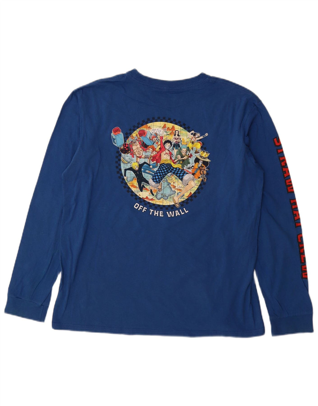VANS Boys Straw Hat Crew Graphic Top Long Sleeve 14-15 Years XL Blue