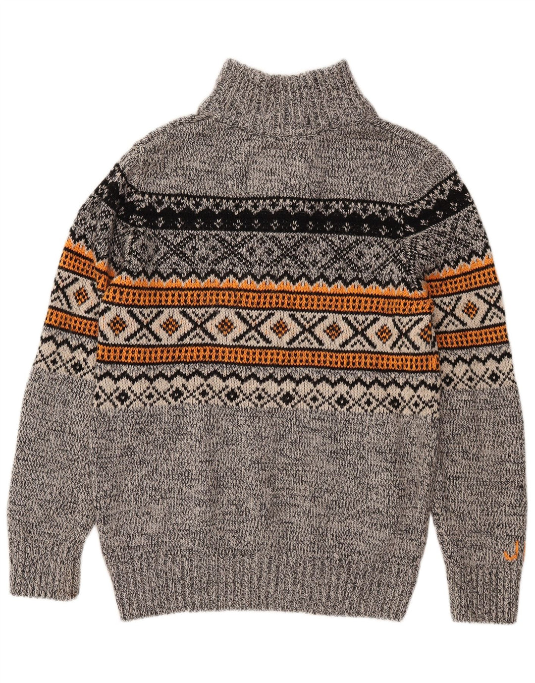 Superdry Mens Zip Neck Jumper Sweater Large Grey Fair Isle Acrylic