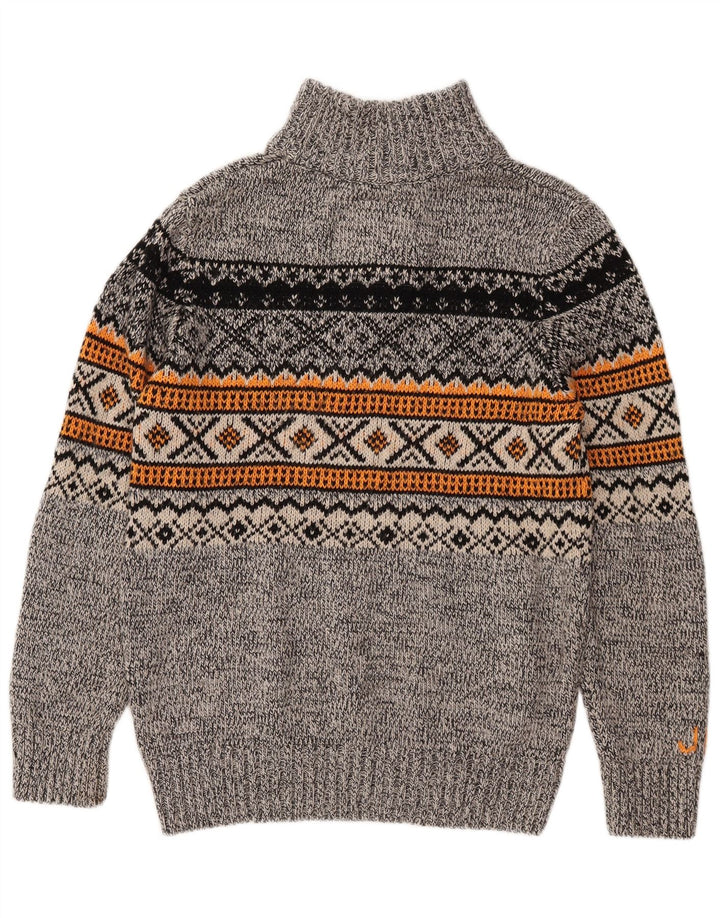 Superdry Mens Zip Neck Jumper Sweater Large Grey Fair Isle Acrylic