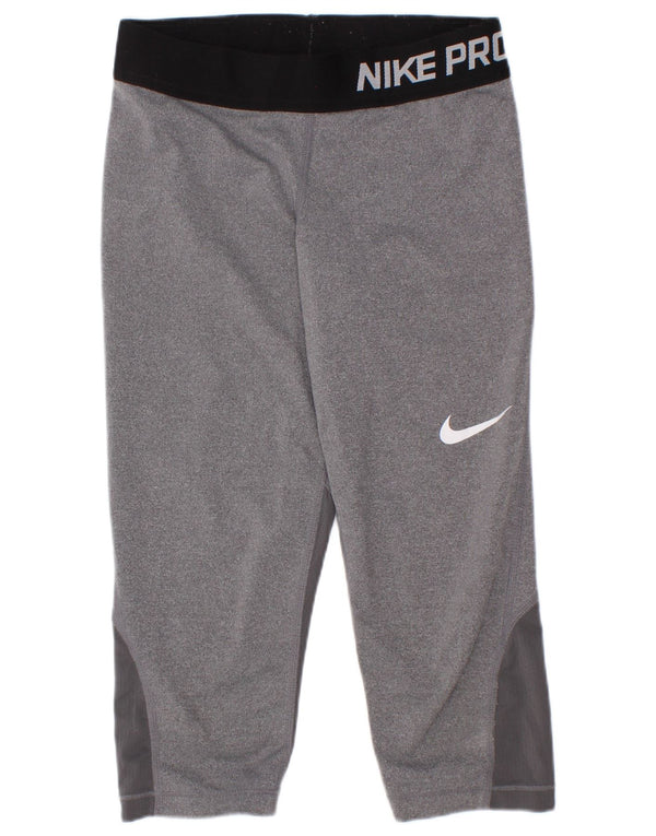 Nike Girls Dri Fit Graphic Leggings 8-9 Years Small Grey Colourblock
