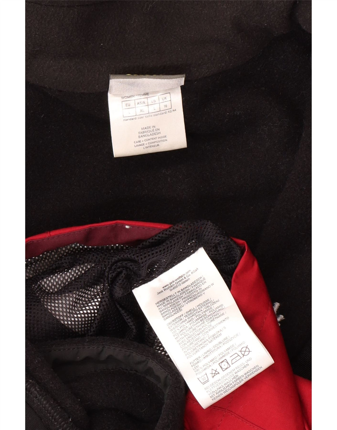 JACK WOLFSKIN Womens Hooded Rain Jacket UK 16 Large Red Colourblock