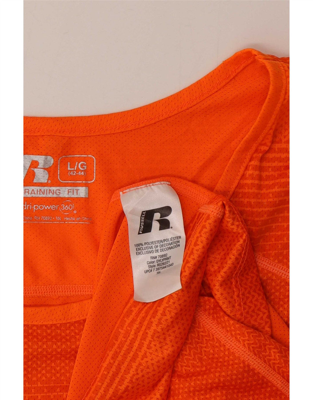 Russell Athletic Mens Vest Top UK 42/44 Large Orange Striped Polyester