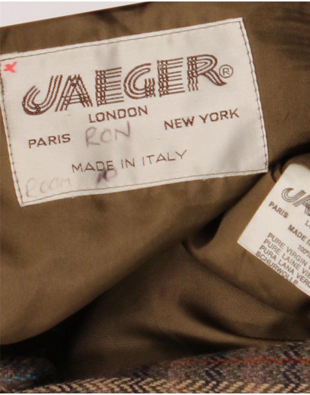Jaeger Mens 2 Button Blazer Jacket UK 38 Medium Brown Check Virgin Wool