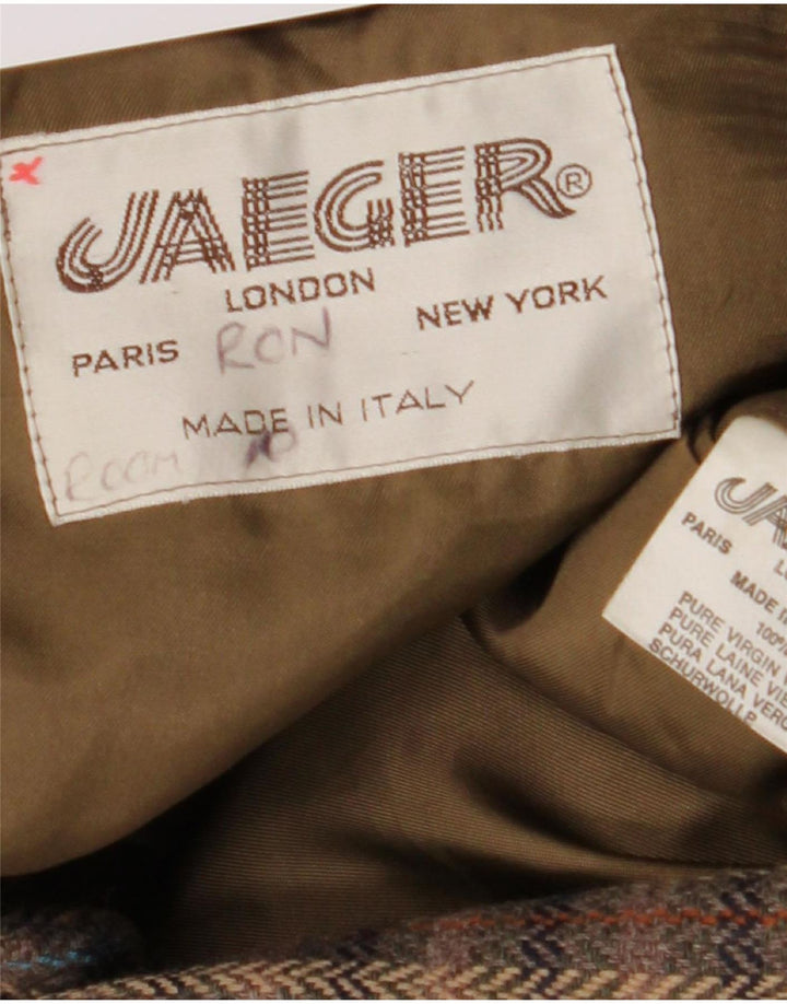 Jaeger Mens 2 Button Blazer Jacket UK 38 Medium Brown Check Virgin Wool