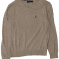 Nautica Mens V-Neck Jumper Sweater Medium Grey Cotton