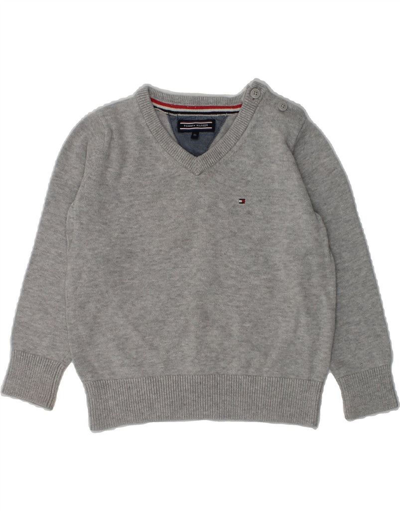 TOMMY HILFIGER Baby Boys V-Neck Jumper Sweater 12-18 Months Grey Cotton | Vintage Tommy Hilfiger | Thrift | Second-Hand Tommy Hilfiger | Used Clothing | Messina Hembry 