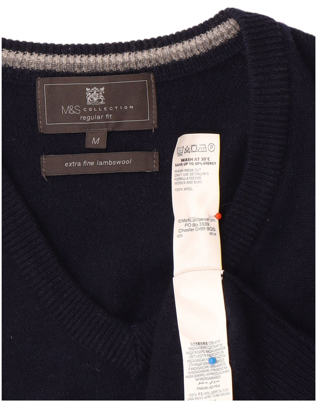 Marks & Spencer Mens Regular Fit Vest Tank Top Medium Navy Blue Wool