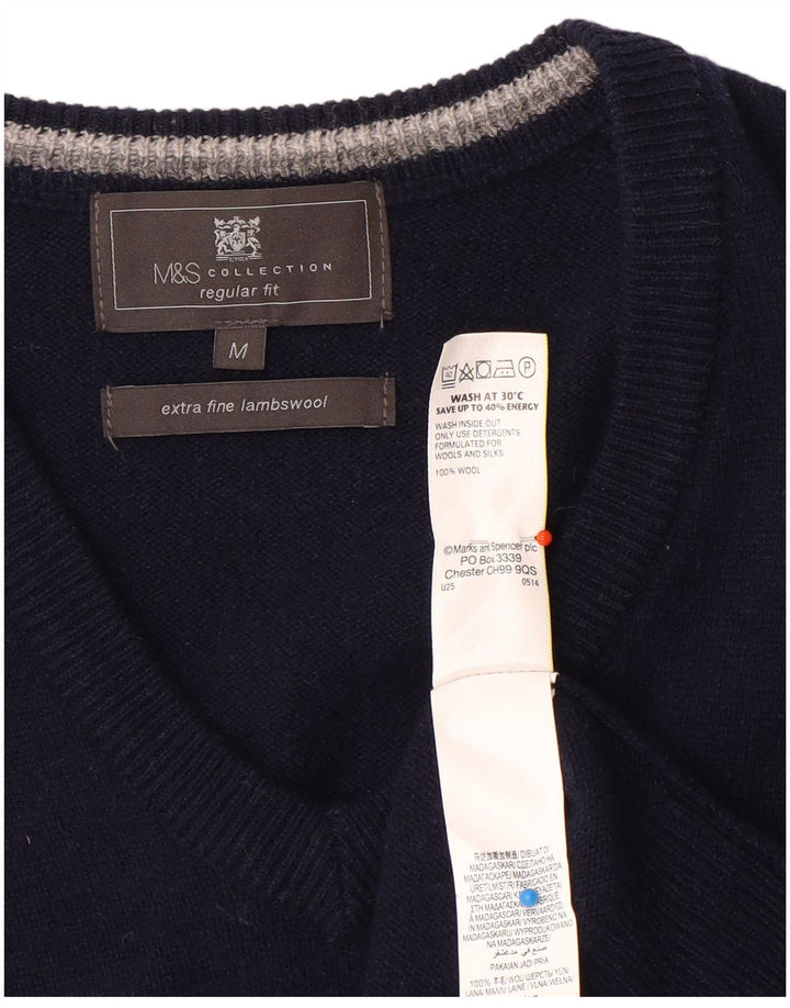 Marks & Spencer Mens Regular Fit Vest Tank Top Medium Navy Blue Wool