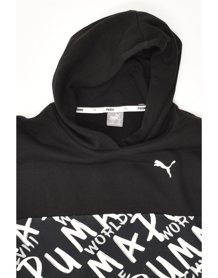 PUMA Girls Graphic Hoodie Jumper 11-12 Years Black Colourblock Cotton | Vintage Puma | Thrift | Second-Hand Puma | Used Clothing | Messina Hembry 