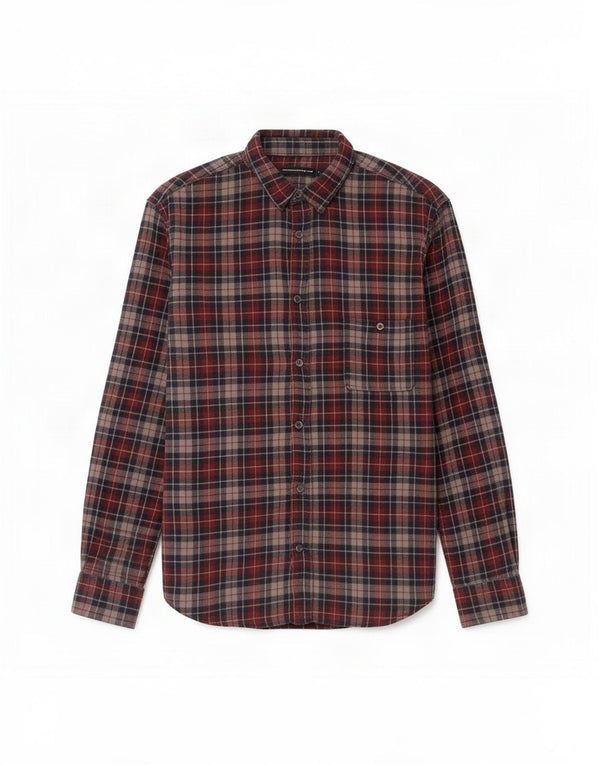 French Connection Mens Flannel Shirt Medium Burgundy Check Cotton
