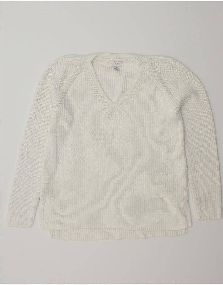 J. CREW Womens V-Neck Jumper Sweater UK 10 Small White Cotton Vintage J. Crew and Second-Hand J. Crew from Messina Hembry 
