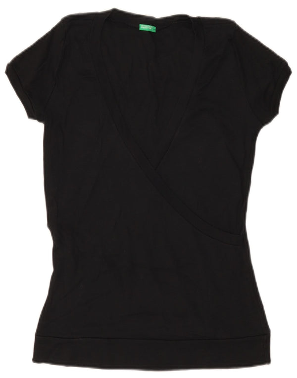 Benetton Womens T-Shirt Top UK 8 Small Black Cotton