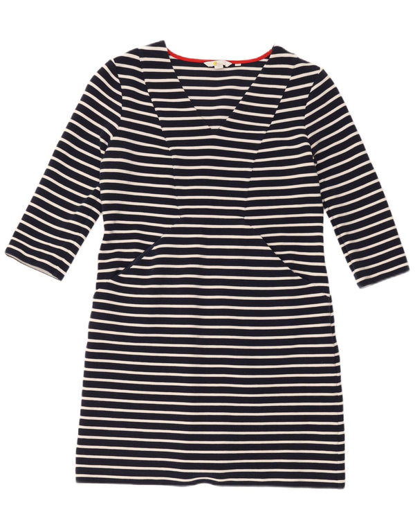 Boden Womens 3/4 Sleeve Shift Dress UK 14 Medium Navy Blue Striped Cotton