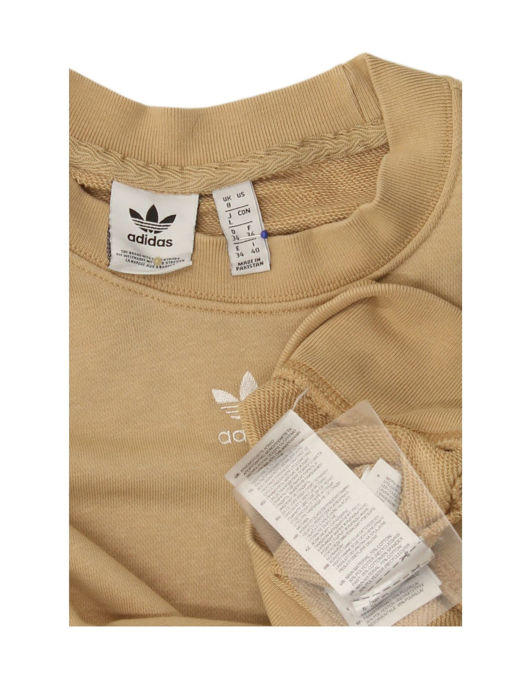 ADIDAS Womens Oversized Sweatshirt Jumper UK 8 Small Beige Cotton