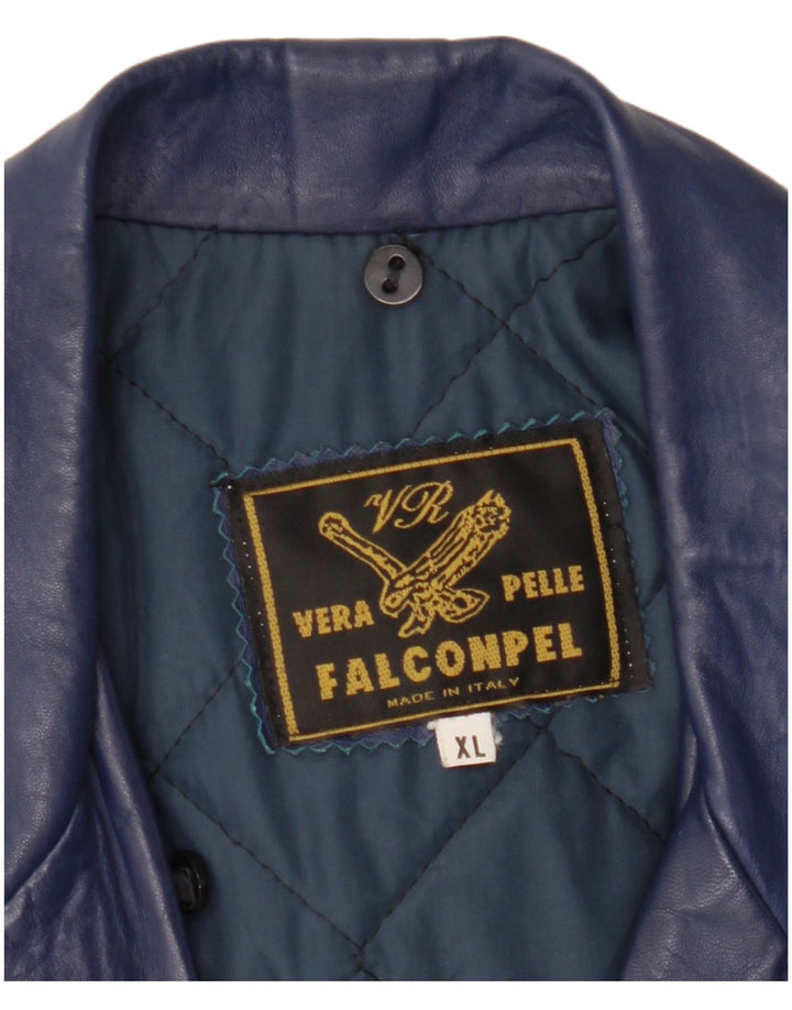 Falconpel Womens 2 Button Leather Blazer Jacket UK 18 XL Navy Blue Leather