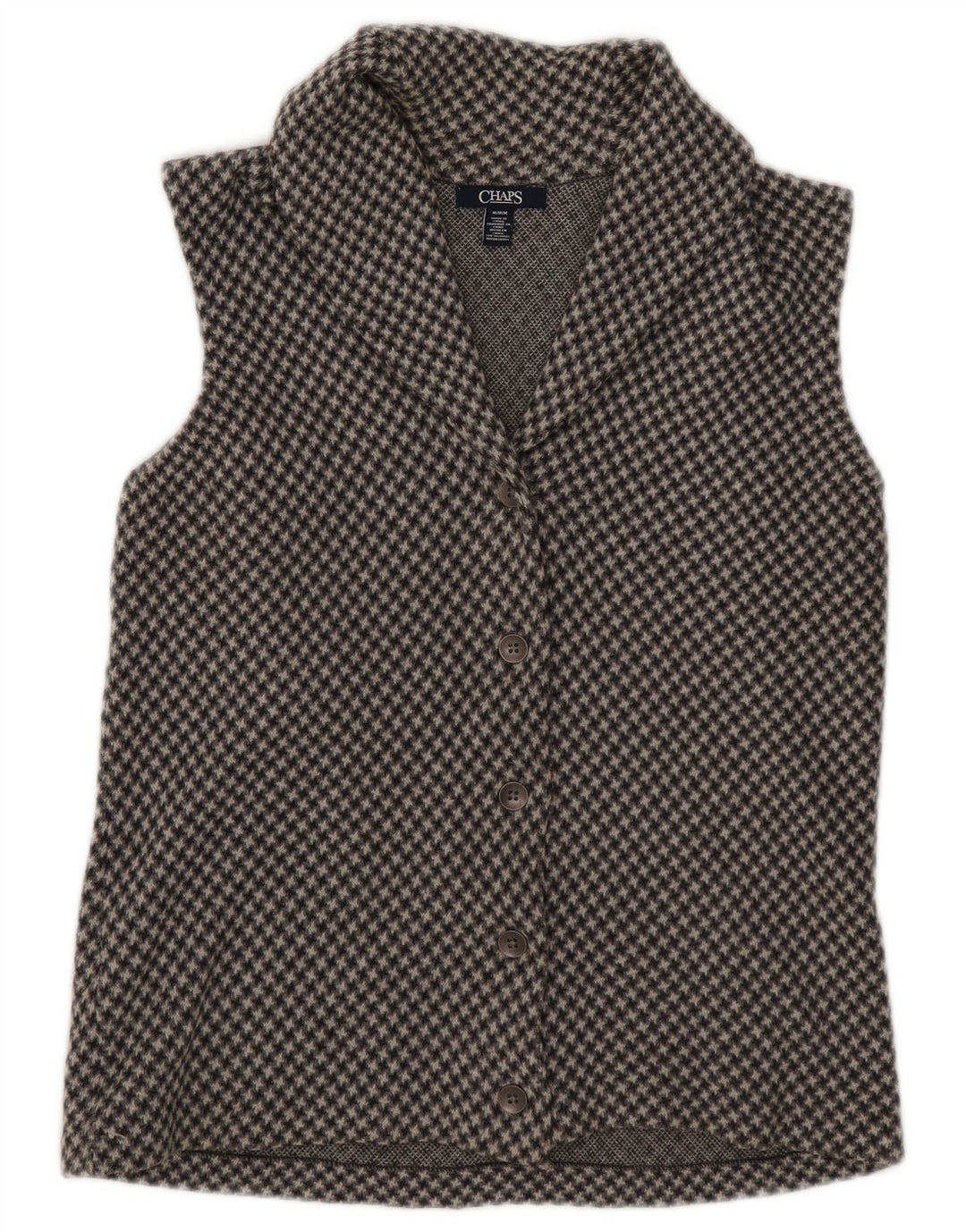 Chaps Womens Sleeveless Cardigan Top UK 14 Medium Grey Houndstooth Cotton