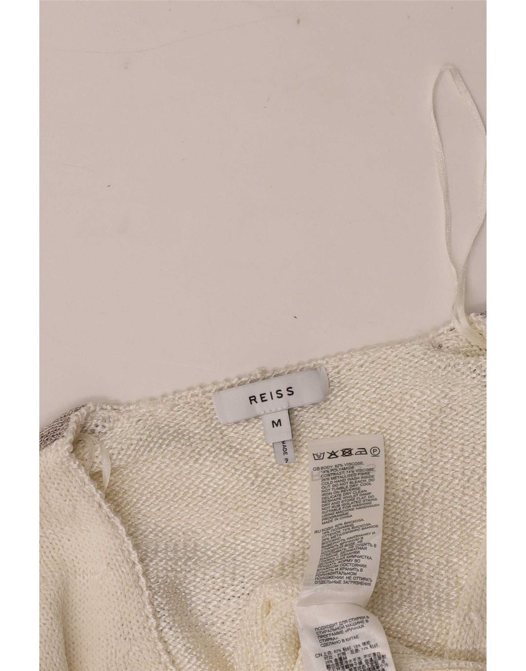 Reiss Womens V-Neck Jumper Sweater UK 12 Medium White Colourblock