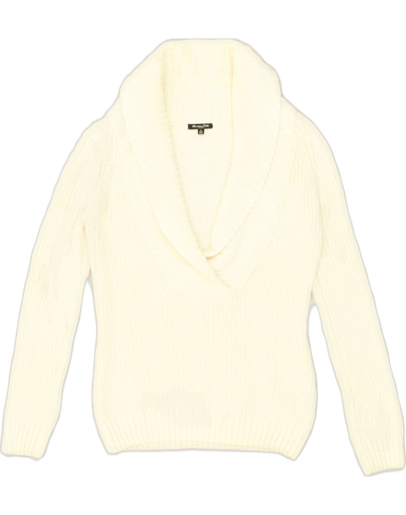 MASSIMO DUTTI Womens Shawl Neck Jumper Sweater UK 10 Small White Cotton | Vintage Massimo Dutti | Thrift | Second-Hand Massimo Dutti | Used Clothing | Messina Hembry 