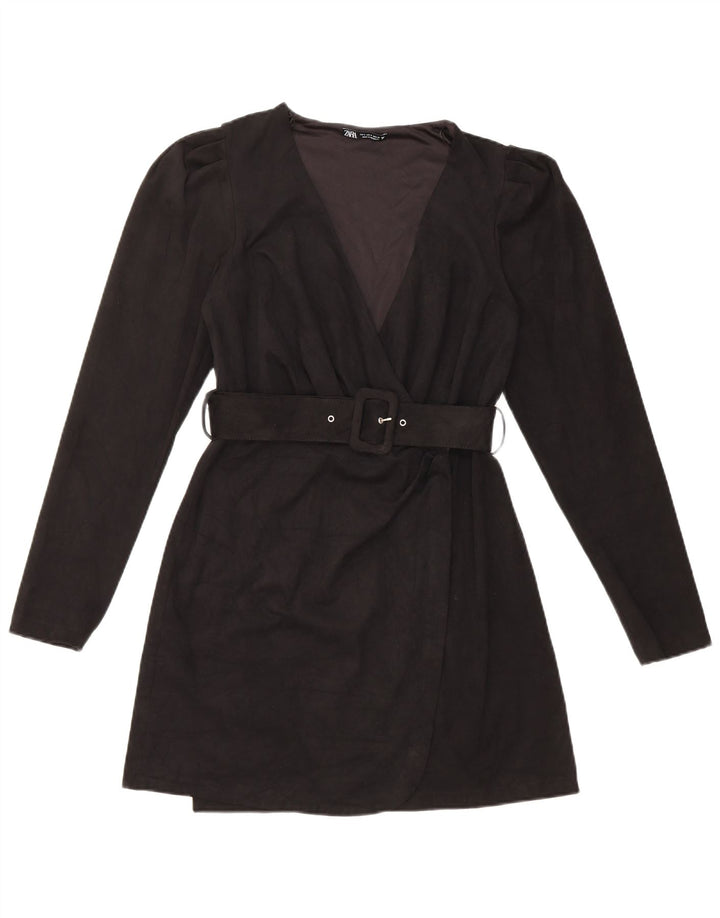 Zara Womens Long Sleeve Wrap Dress UK 10 Small Black
