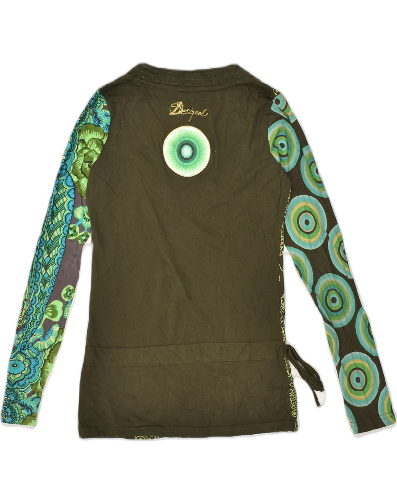 DESIGUAL Womens Graphic Top Long Sleeve UK 10 Small Green Geometric Cotton | Vintage Desigual | Thrift | Second-Hand Desigual | Used Clothing | Messina Hembry 