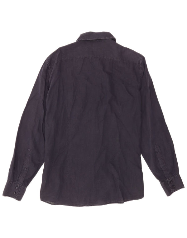 Trussardi Mens Military Shirt Large Navy Blue Linen