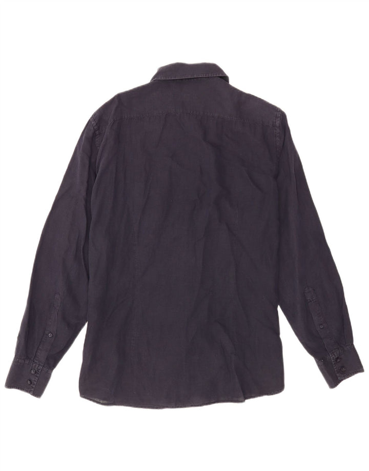 Trussardi Mens Military Shirt Large Navy Blue Linen
